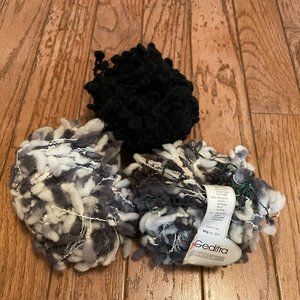 3 Balls Gedifra Sheela Wool Blend Yarn Colors 2 Grey Multi Combo & 1 Black